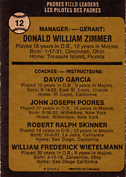 1973 O-Pee-Chee Don Zimmer #12 Back