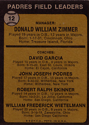1973 Topps Don Zimmer #12B Back