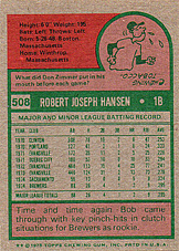 1975 Topps Mini #508 Bob Hansen Back