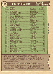 1975 O-Pee-Chee #172 Red Sox Team Card Back