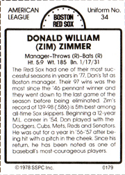 1978 SSPC Don Zimmer #179 Back