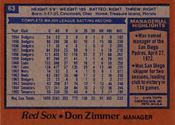 1978 Topps Don Zimmer #63 Back
