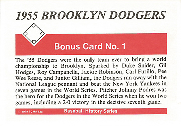 1979 TCMA Baseball History Series: The Fifties Bonus Card #1 Back
