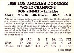 1980 TCMA 1959 Dodgers Black #22 Back