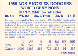1980 TCMA 1959 Dodgers Blue #22 Back
