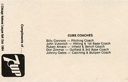 1984 7-Up Cubs Team Set Don Zimmer Back