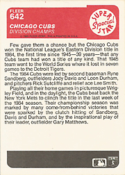 1985 Fleer #642 Super Star Special Chicago Cubs Back