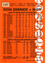 1988 Topps Traded Don Zimmer #131T Back