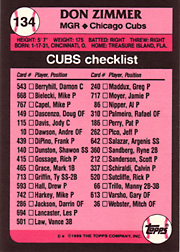 1989 Topps Tiffany Don Zimmer #134 Back